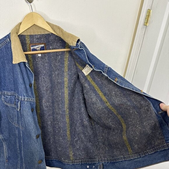 Mustang Stormrider Men L Blanket Lined Denim Jacket Blue Oilfield Logo - Picture 9 of 11